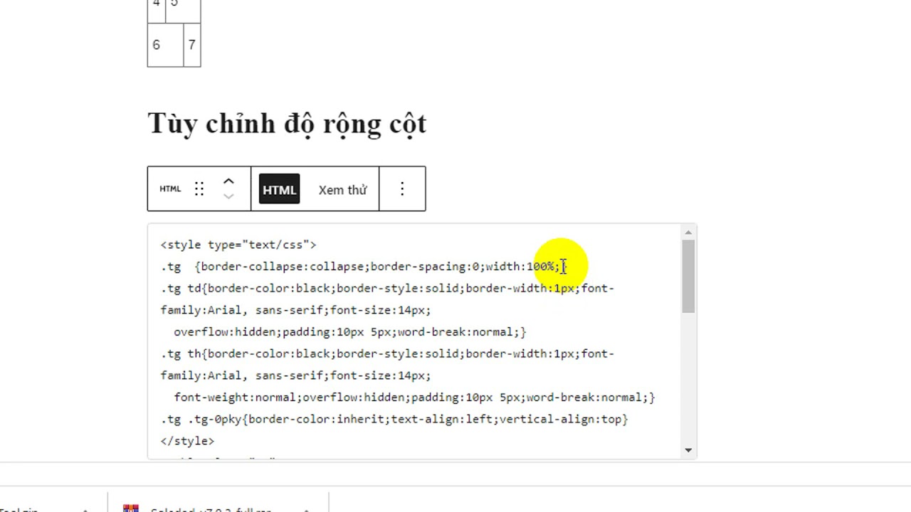 Tùy chỉnh độ rộng cột trong bảng (Bằng HTML)